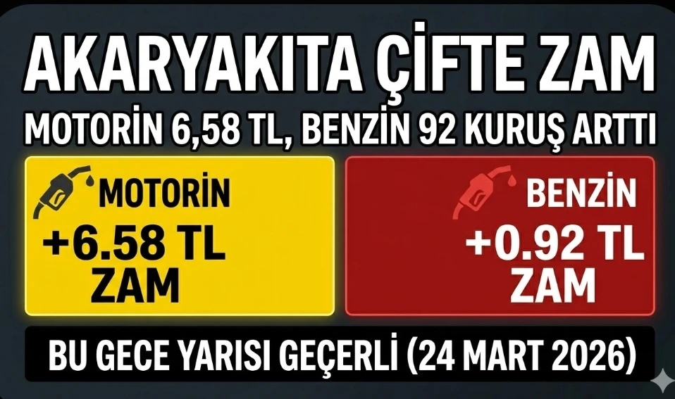 Akaryakıta &Ccedil;ifte Zam: Motorin 6,58 TL, Benzin 92 Kuruş Arttı
