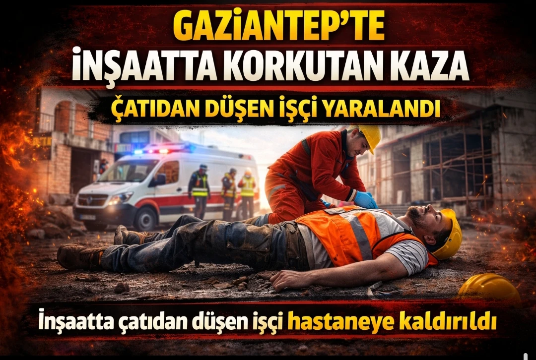 Gaziantep&rsquo;te İnşaatta Korkutan Kaza: &Ccedil;atıdan D&uuml;şen İş&ccedil;i Yaralandı