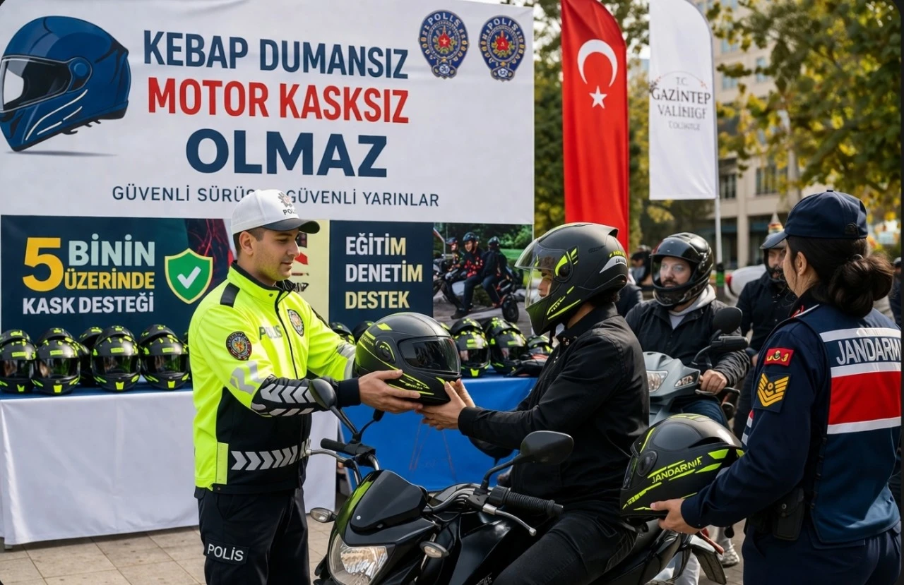 Gaziantep&rsquo;te &ldquo;Kebap Dumansız, Motor Kasksız Olmaz&rdquo; Projesiyle 5 Binin &Uuml;zerinde Kask Dağıtıldı