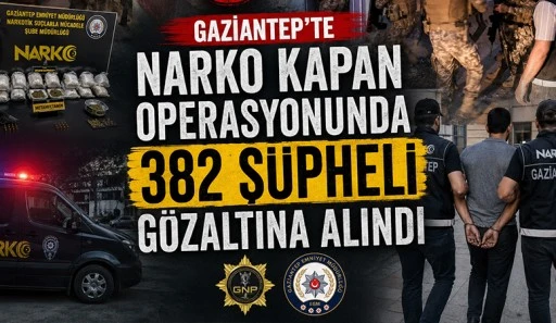 Gaziantep&rsquo;te &rsquo;Narko Kapan&rsquo; operasyonunda 382 ş&uuml;pheli g&ouml;zaltına alındı