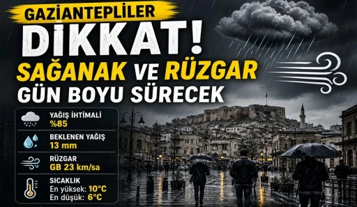 Gaziantepliler dikkat! Sağanak ve R&uuml;zgar G&uuml;n Boyu S&uuml;recek