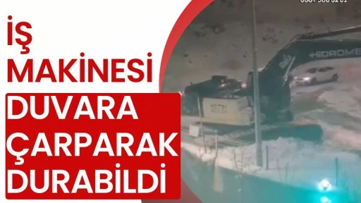 İş Makinesi Duvara &Ccedil;arparak Durabildi