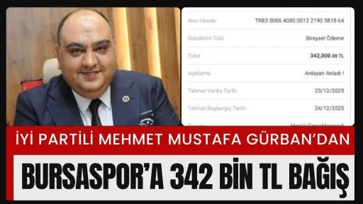 İYİ Partili G&uuml;rban'dan Bursaspor&rsquo;a 342 Bin TL Bağış