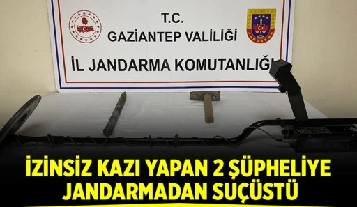 İZİNSİZ KAZI YAPAN 2 ŞÜPHELİYE JANDARMADAN SUÇÜSTÜ
