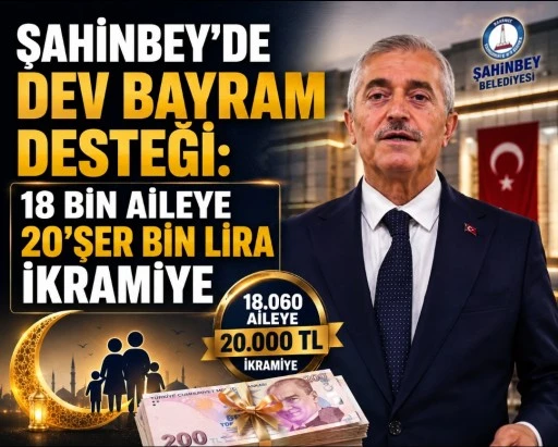 Şahinbey&rsquo;de Dev Bayram Desteği: 18 Bin Aileye 20&rsquo;şer Bin Lira İkramiye