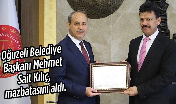 Oğuzeli Belediye Başkanı Mehmet Sait Kılıç, mazbatasını aldı.