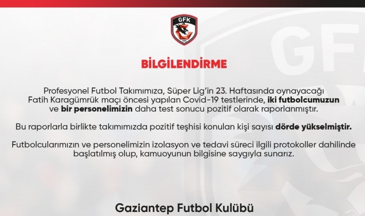 Son dakika! Gaziantep FK'da dört pozitif vaka