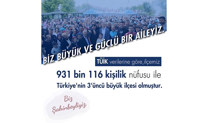 TÜRKİYE’NİN 3. BÜYÜK İLÇESİ ŞAHİNBEY