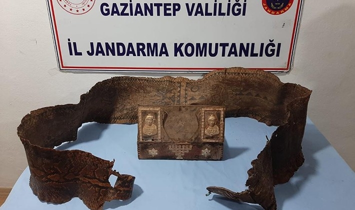 Gaziantep'te İbranice yazıların bulunduğu piton derisi ele geçirildi